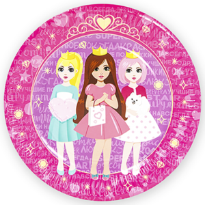 Тарелки (9''/23 см) Куклы Принцессы, Розовый, 6 шт.