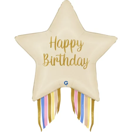 Воздушный шар из фольги. Звезда, Happy Birthday, Праздничный каскад, Сатин (29''/74 см, ITA)